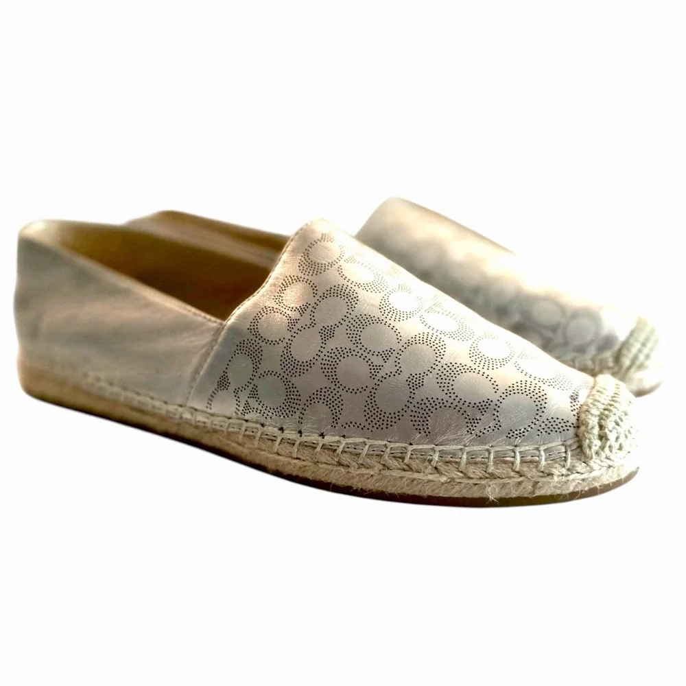 Coach Carley Metallic‎ Pale Gold Signature Espadrille Flats Size 9.5